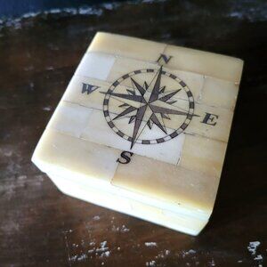 Carved Bone Compass Rose Trinket Box , Nautical Decor, Beach House Decor